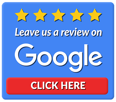 Five-star review request on Google. Blue background with stars,
