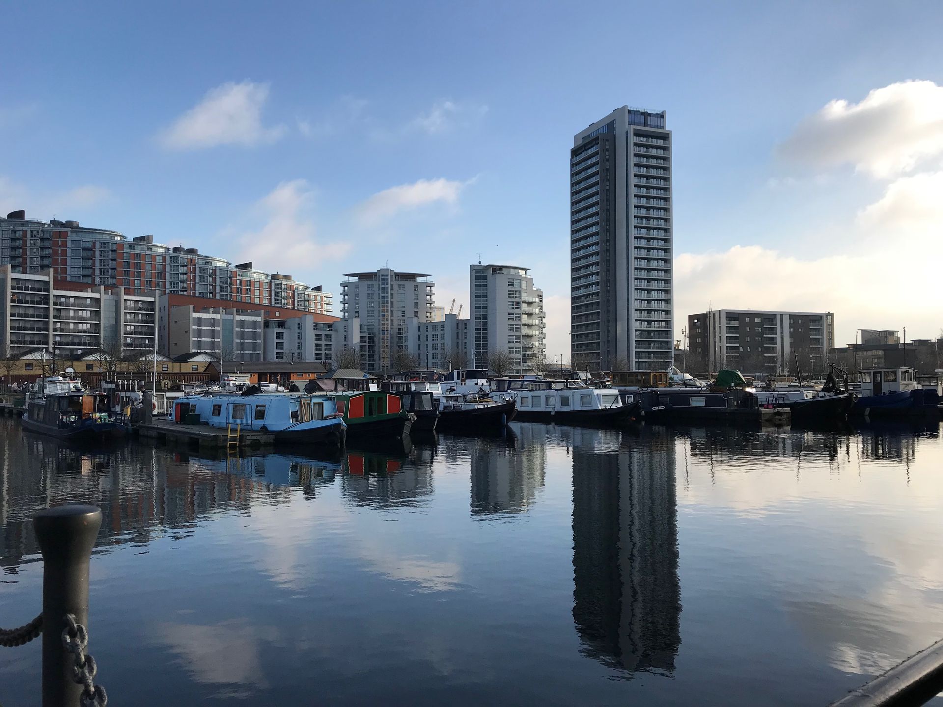 Poplar London skyline near Canary Wharf commercial office buildings