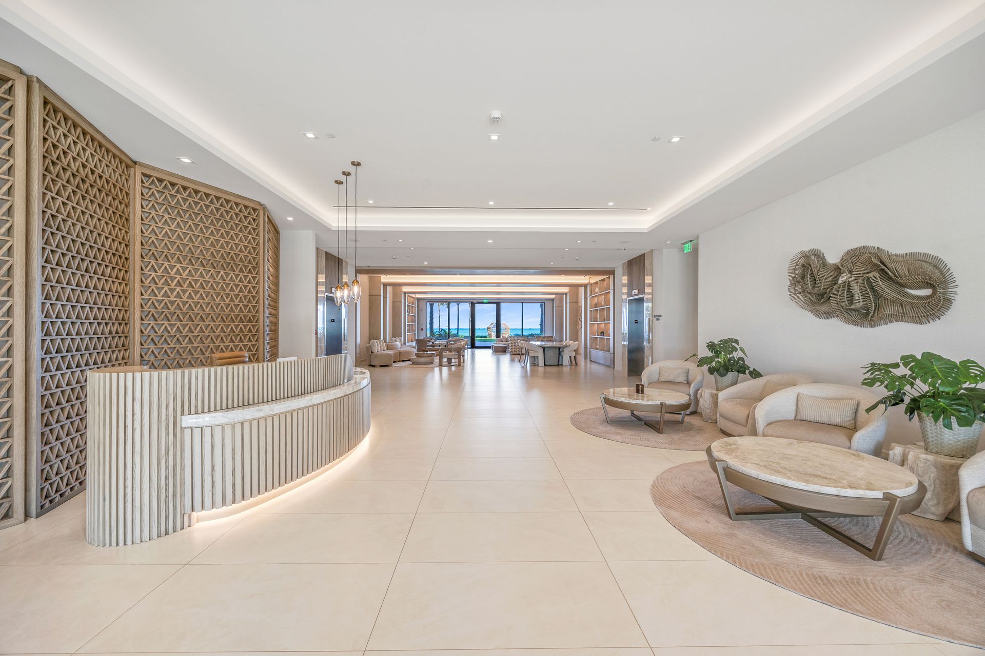 Elegant entryway at Aqualina beachfront residence in Nassau, The Bahamas