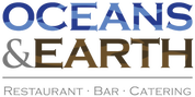 Logo for Oceans & Earth Restaurant, Bar, and Catering. Features blue 