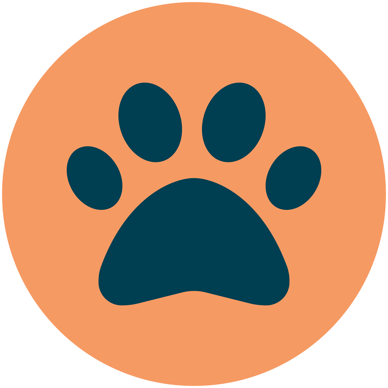 Dark blue paw print inside an orange circle.
