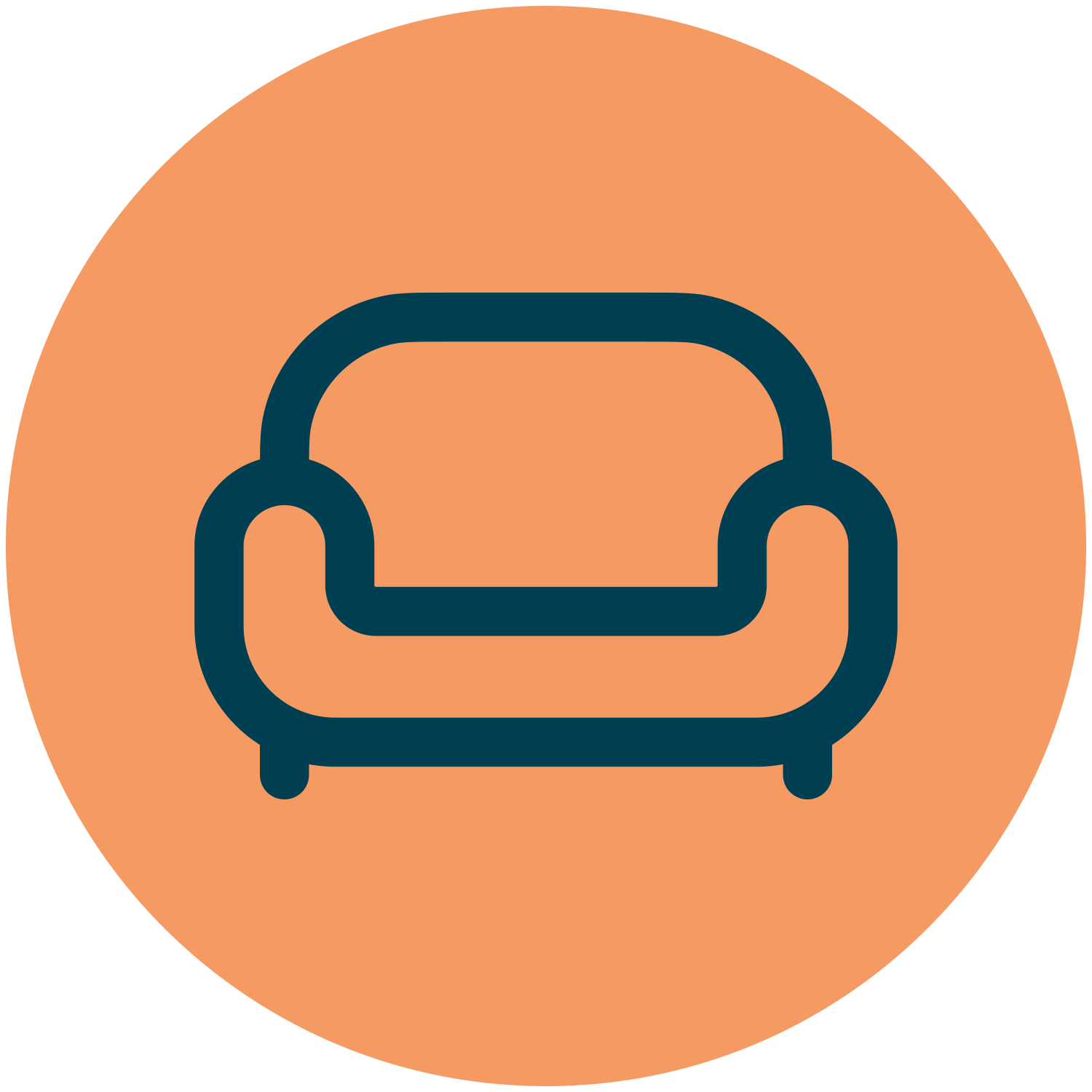 Dark blue sofa icon on an orange background.