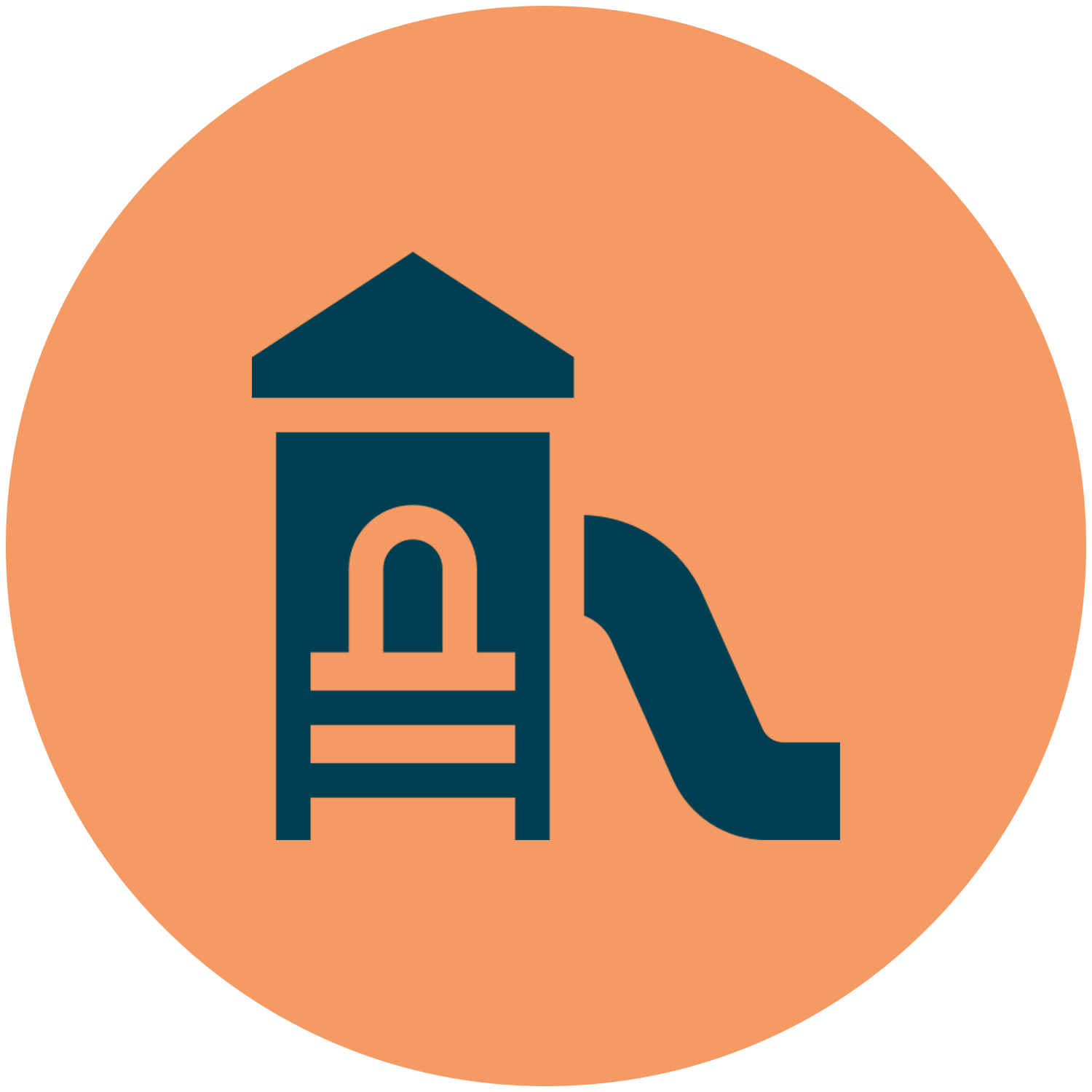 Playground slide in orange circle.