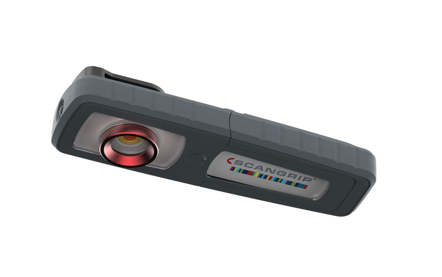 A close up of a flashlight on a white background.