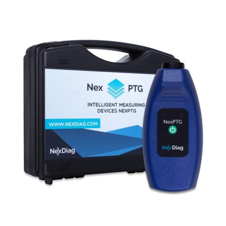 A nex ptg device sits next to its case
