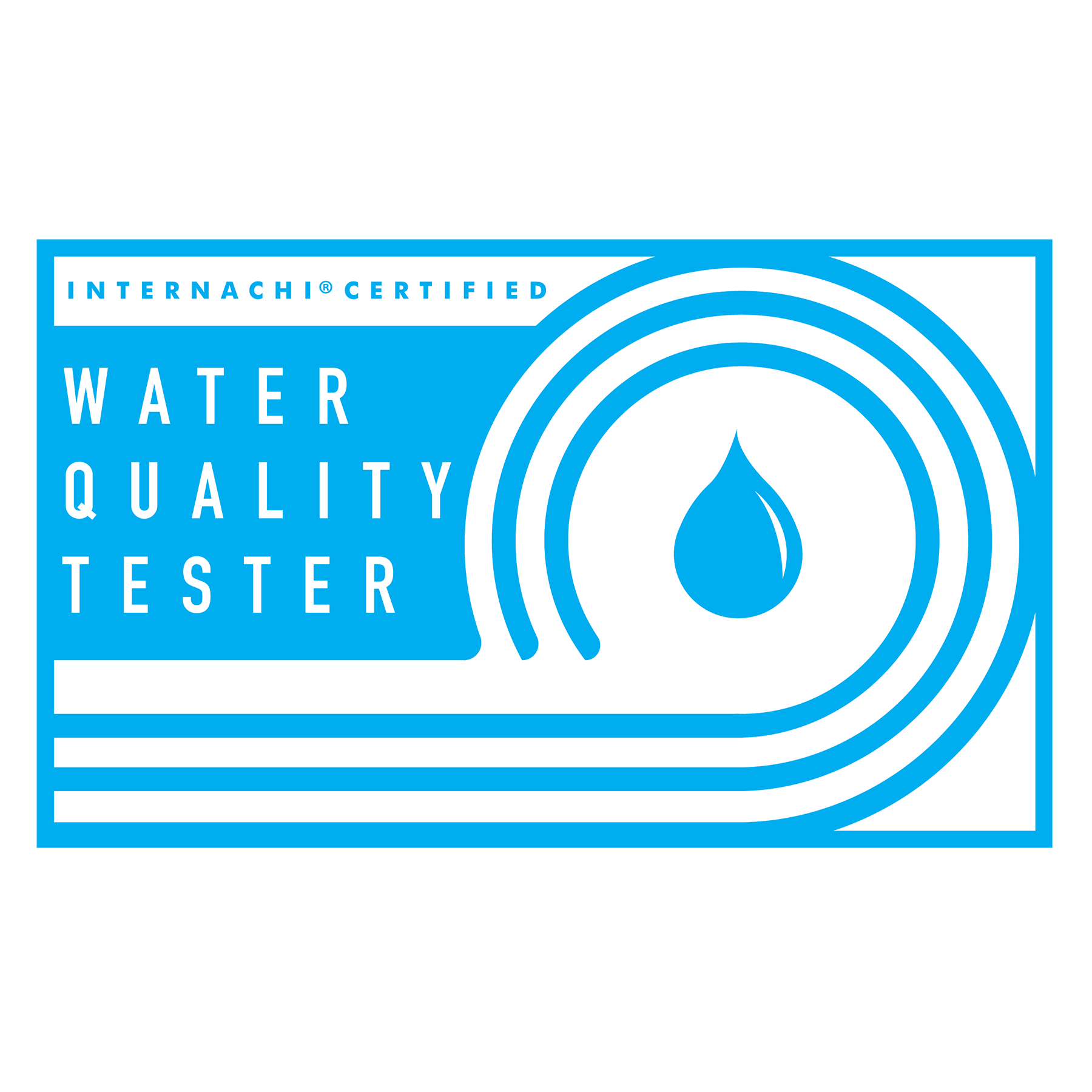 A blue and white logo for a water quality tester