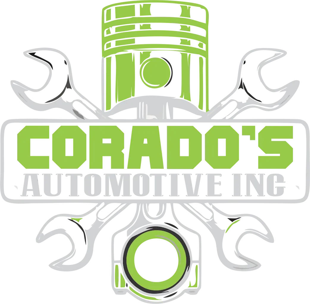 Corado's Automotive Inc. logo with wrenches and piston, green and gray color scheme.