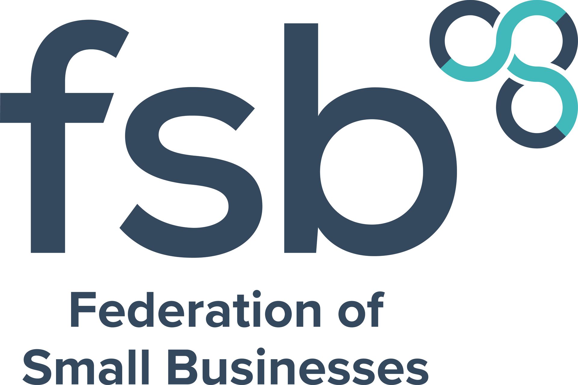 The logo for the federation of small businesses is blue and white.