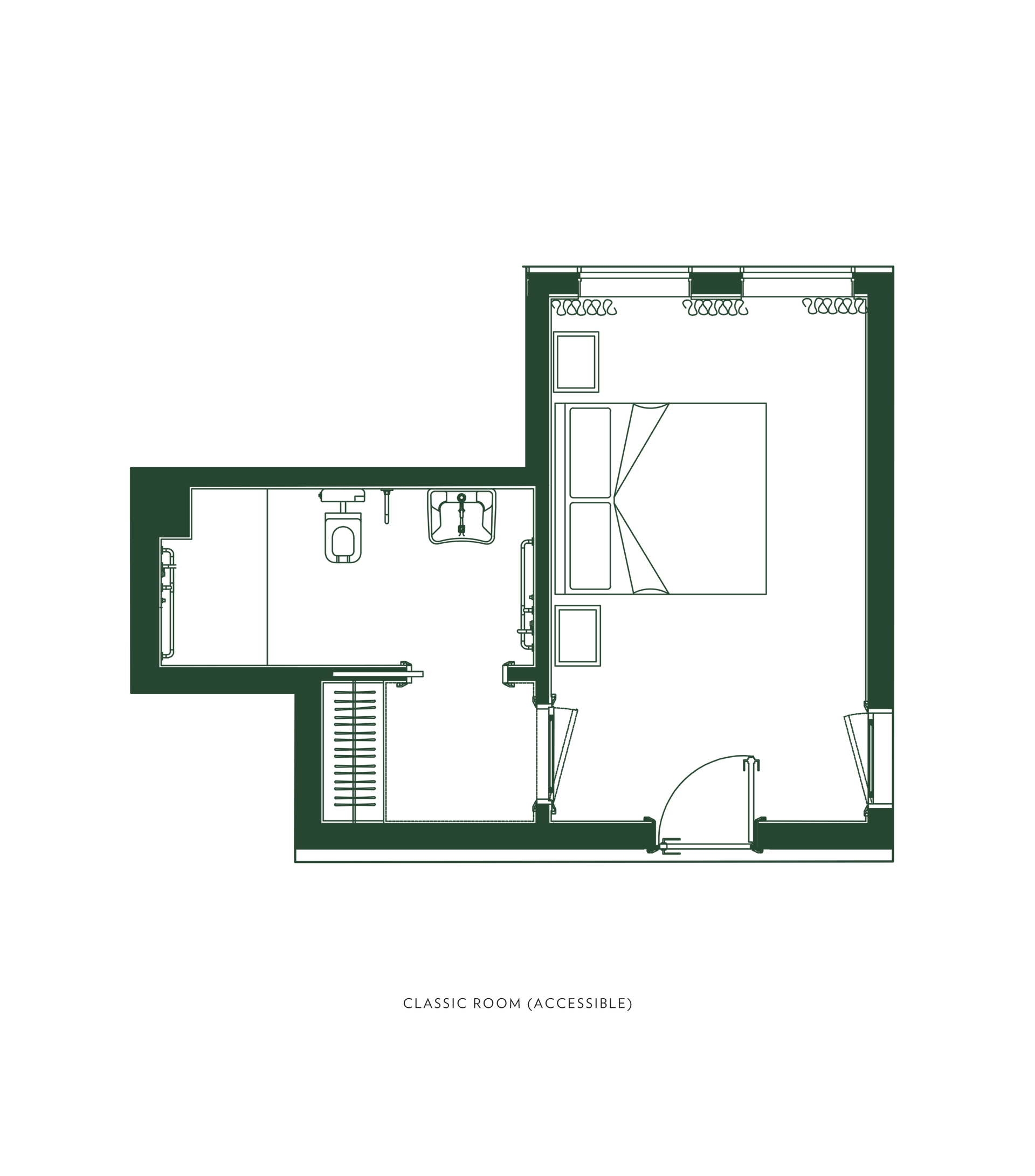 A black and white floor plan of a small apartment.