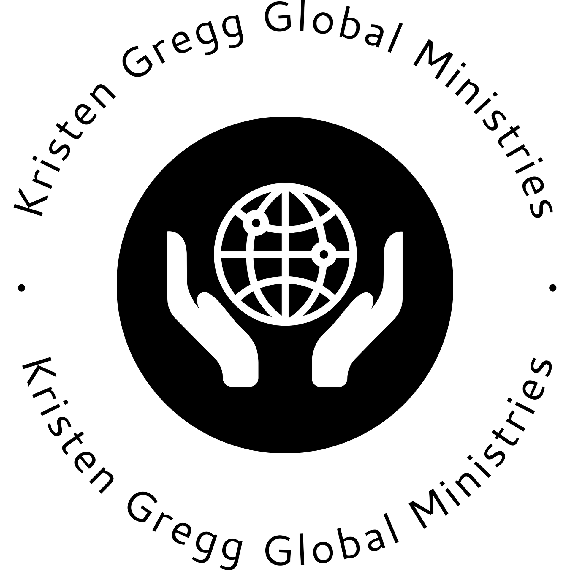 The logo for kristen gregg global ministries shows two hands holding a globe.