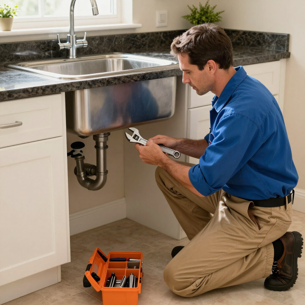 local plumber repairing broken faucet in residential home in Castle Rock Colorado.