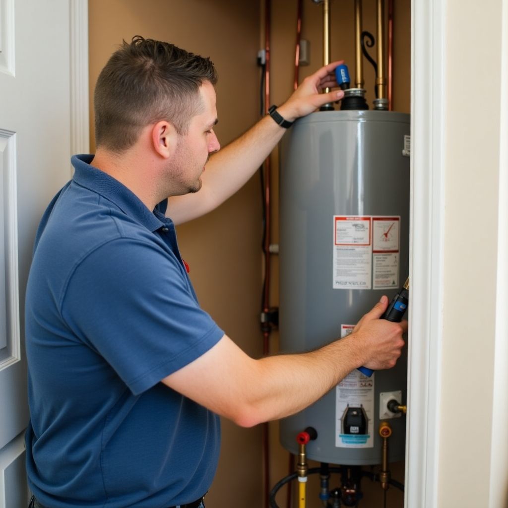 Professional plumber replacing water heater in Castle Rock, CO.
