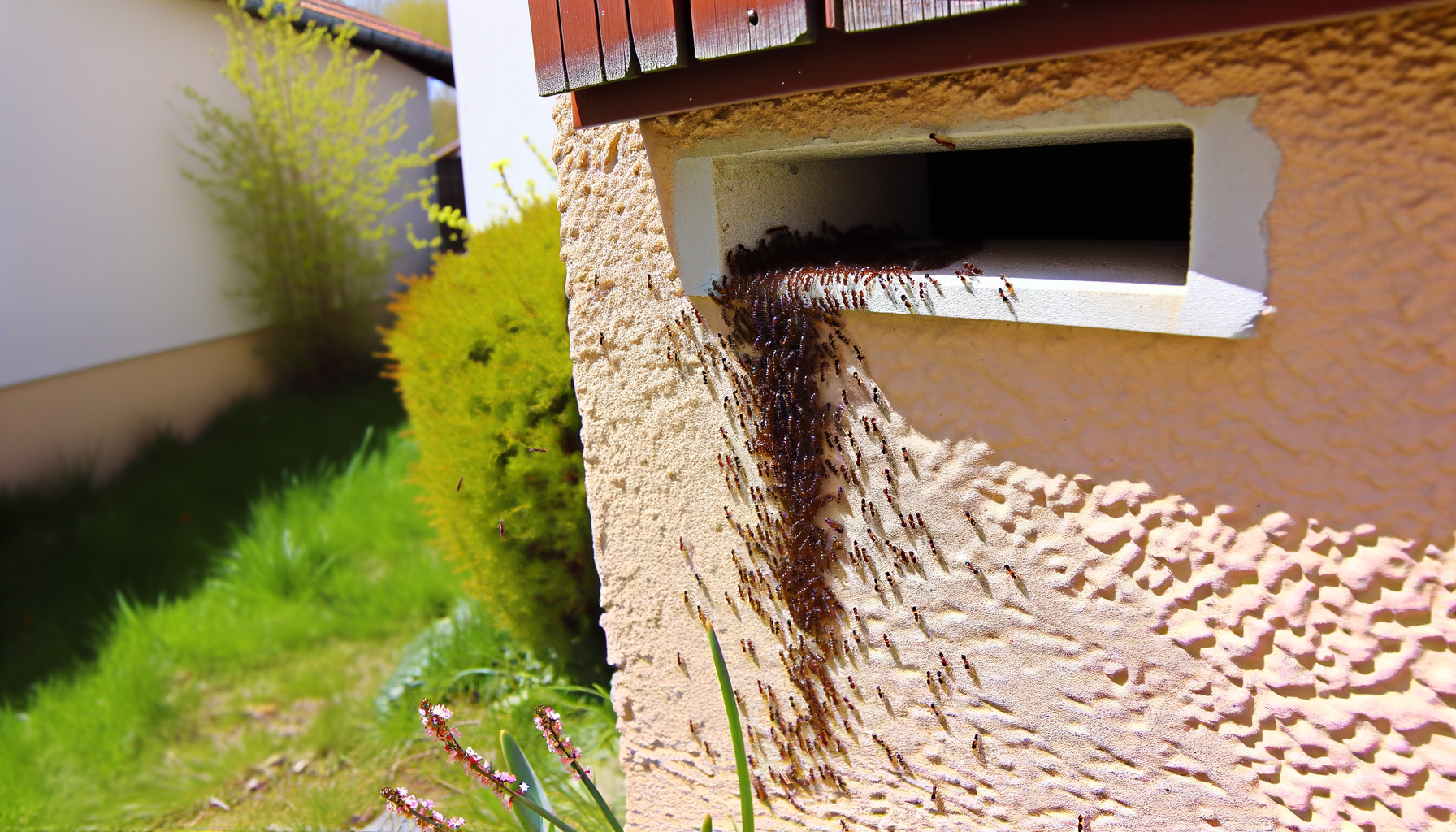 fourmis qui montent le long d'une boite aux lettres
