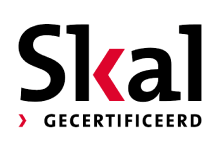 A black and red logo for skal gecertificeerd