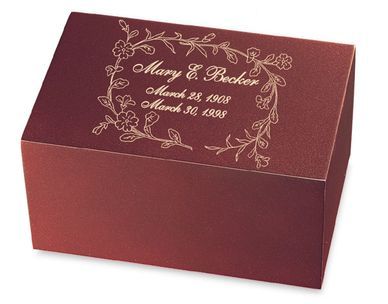 A red box with the name mary e becker on it