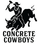 Black silhouette of a cowboy with a hammer riding a bucking bull,