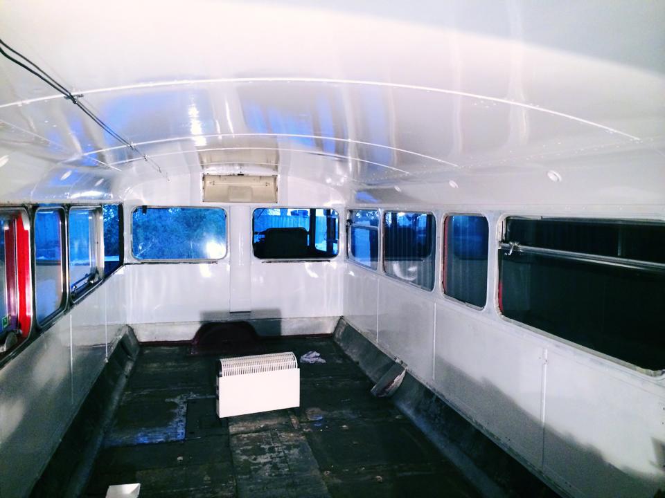 Mobile bus bar for hire being painted 
