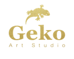 Logo dorato: sagoma di geco sopra