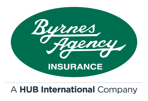 Byrnes Agency Insurance logo: white script text on green oval;