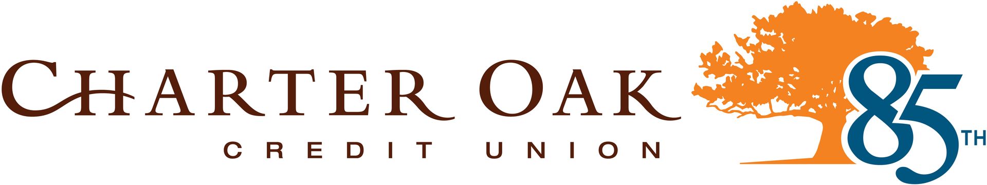 Charter Oak Credit Union logo with orange tree, blue 