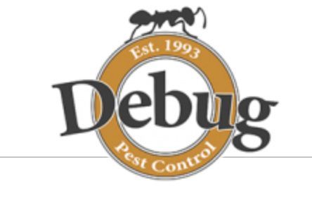 Debug Pest Control logo with an ant over a circular design,