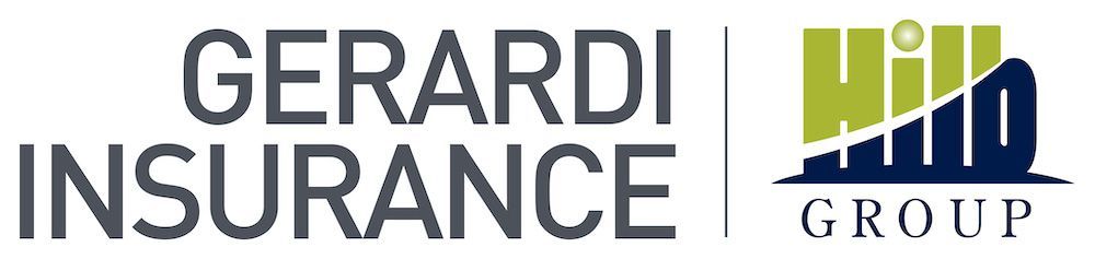 Logo for Gerardi Insurance and Hill Group. The Hill Group's logo is a navy, green and white stylized hill.