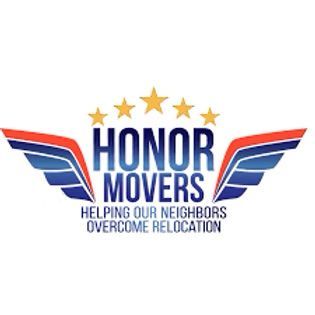Logo of Honor Movers with blue, red, and white wings, five stars, and the slogan