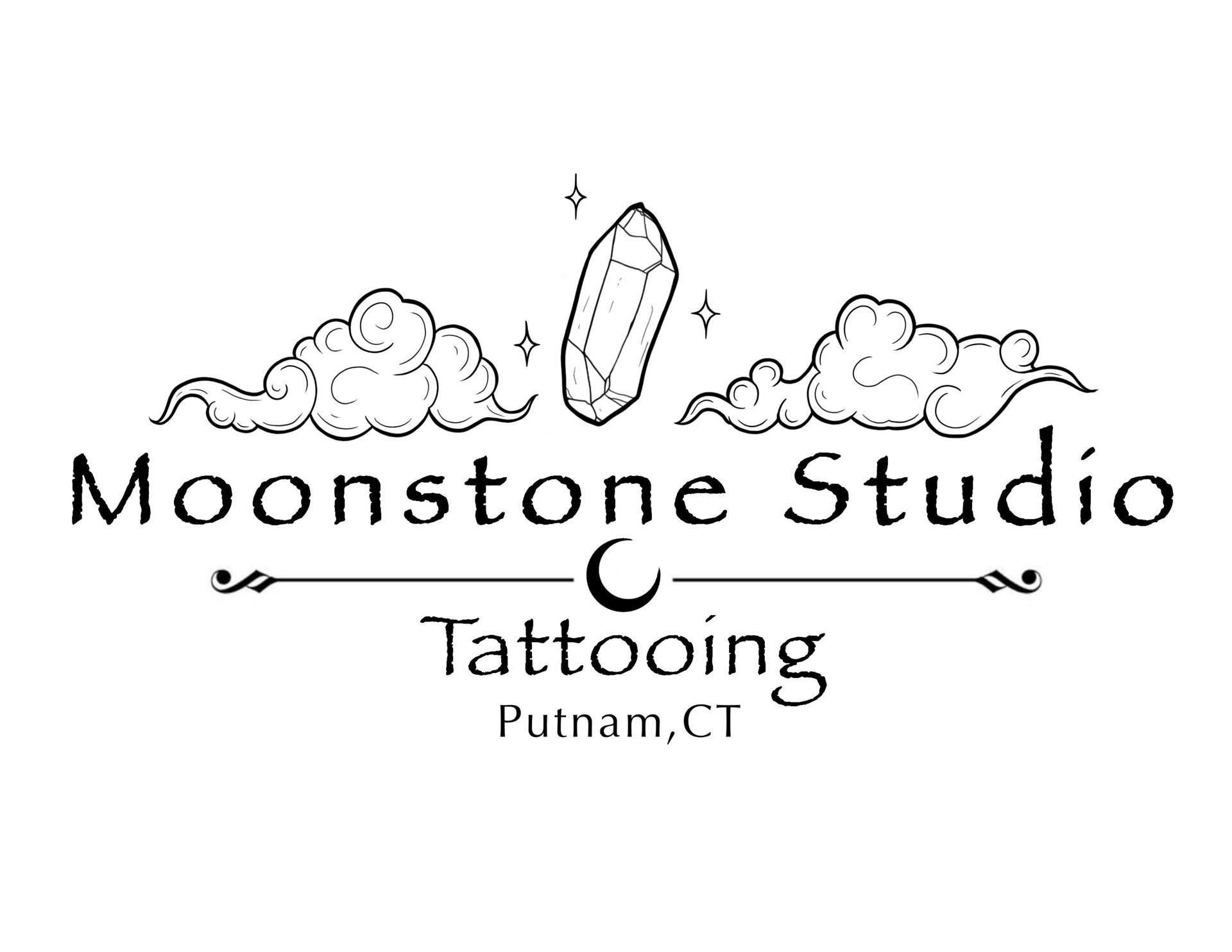Moonstone Studio logo: crystal, clouds, 