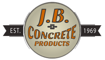Logo for J.B. Concrete Products: orange text on a tan circle;
