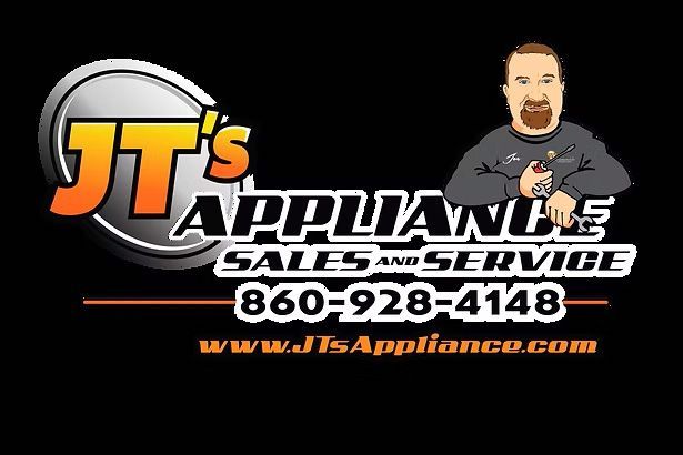 JT's Appliance logo: Man holding tool, text