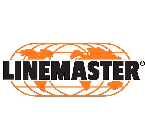 Linemaster logo with orange world map silhouette and text,