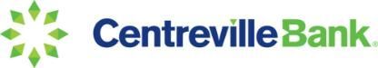 Centreville Bank logo with green floral design and navy blue text.