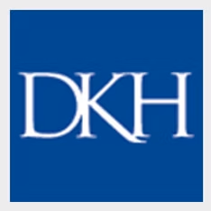 DKH logo on a blue background; white letters in an elegant font.