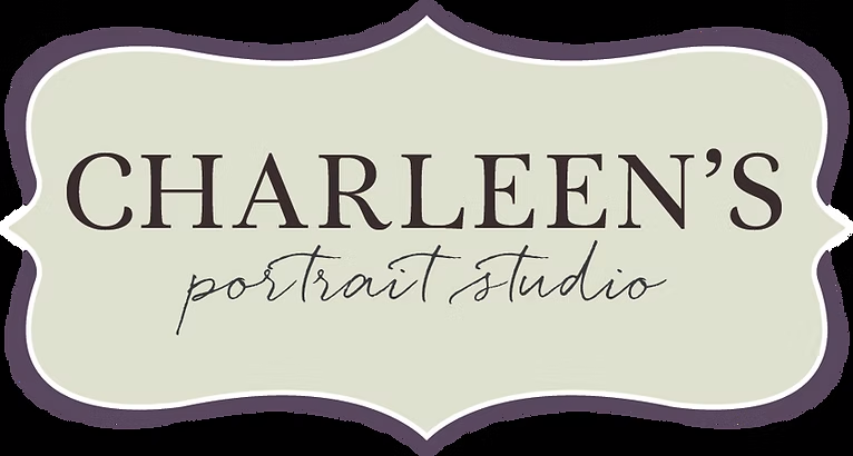 Charleen's Portrait Studio logo: Text inside an ornate shape. The text is