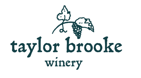 Taylor Brooke Winery logo: green text, illustration of grapes and leaves.