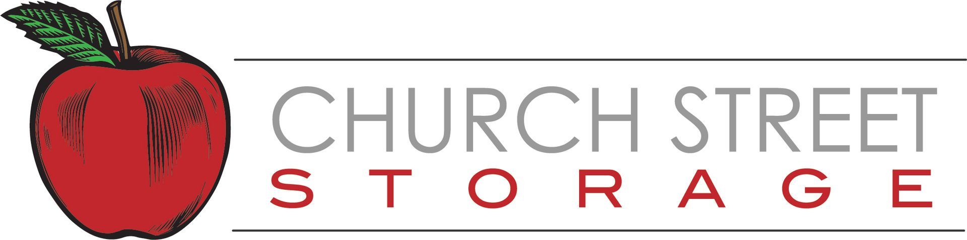 Logo of Church Street Storage with a red apple graphic.