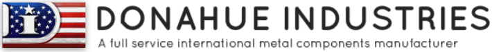 Logo of Donahue Industries: name in black font with US flag graphic and tagline