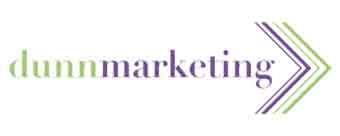 Dunnmarketing logo: green and purple text with an arrow graphic.