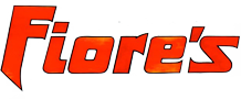 Fiore's, orange text logo with a white outline, slanted to the right.