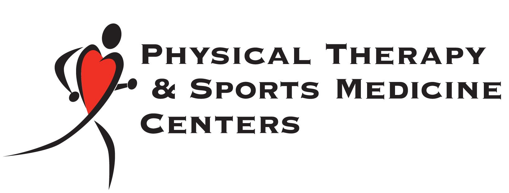 Logo with a running stick figure holding a red heart, text: Physical Therapy & Sports Medicine Centers.