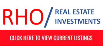 RHO Real Estate Investments logo with a call-to-action button: