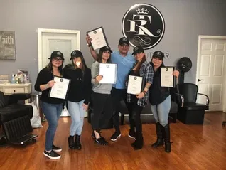 Happy group photo holding certificate | Sylmar, CA | Rave Beauty Bar