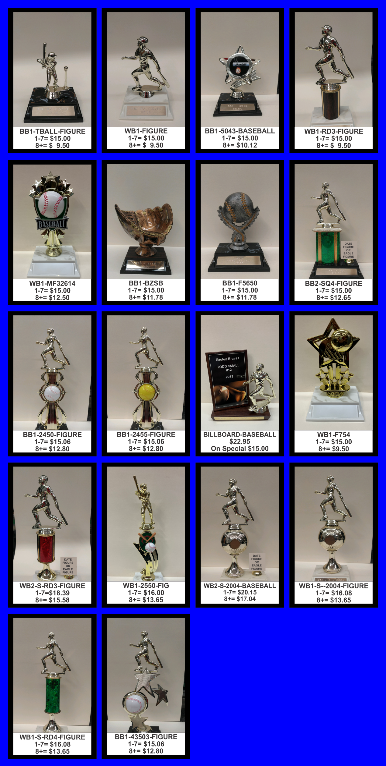 Baseball trophies — Easley, SC — TU Engraving & Awards