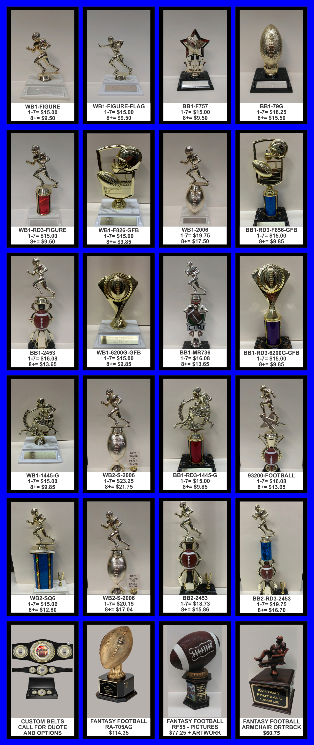 Football trophies — Easley, SC — TU Engraving & Awards