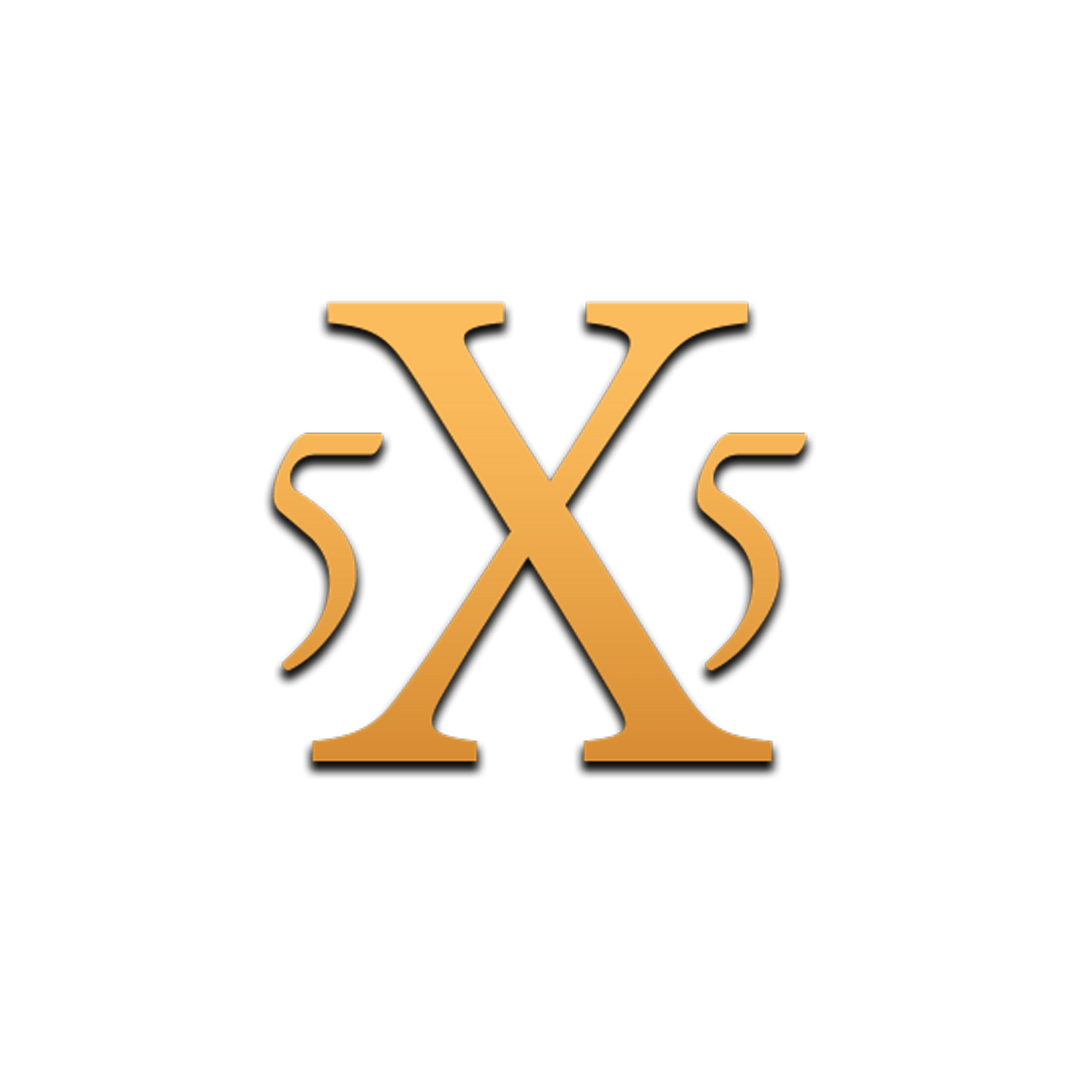 a gold letter x on a white background