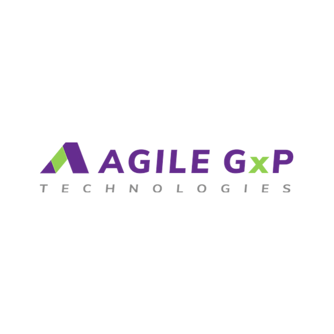 the logo for agile gxp technologies is purple and green .