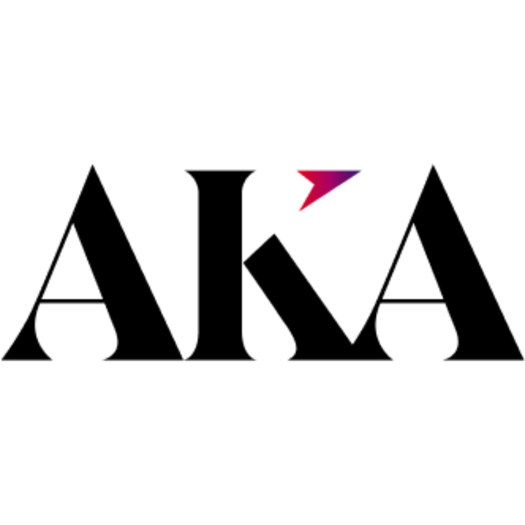 a black and white logo for a company called aka