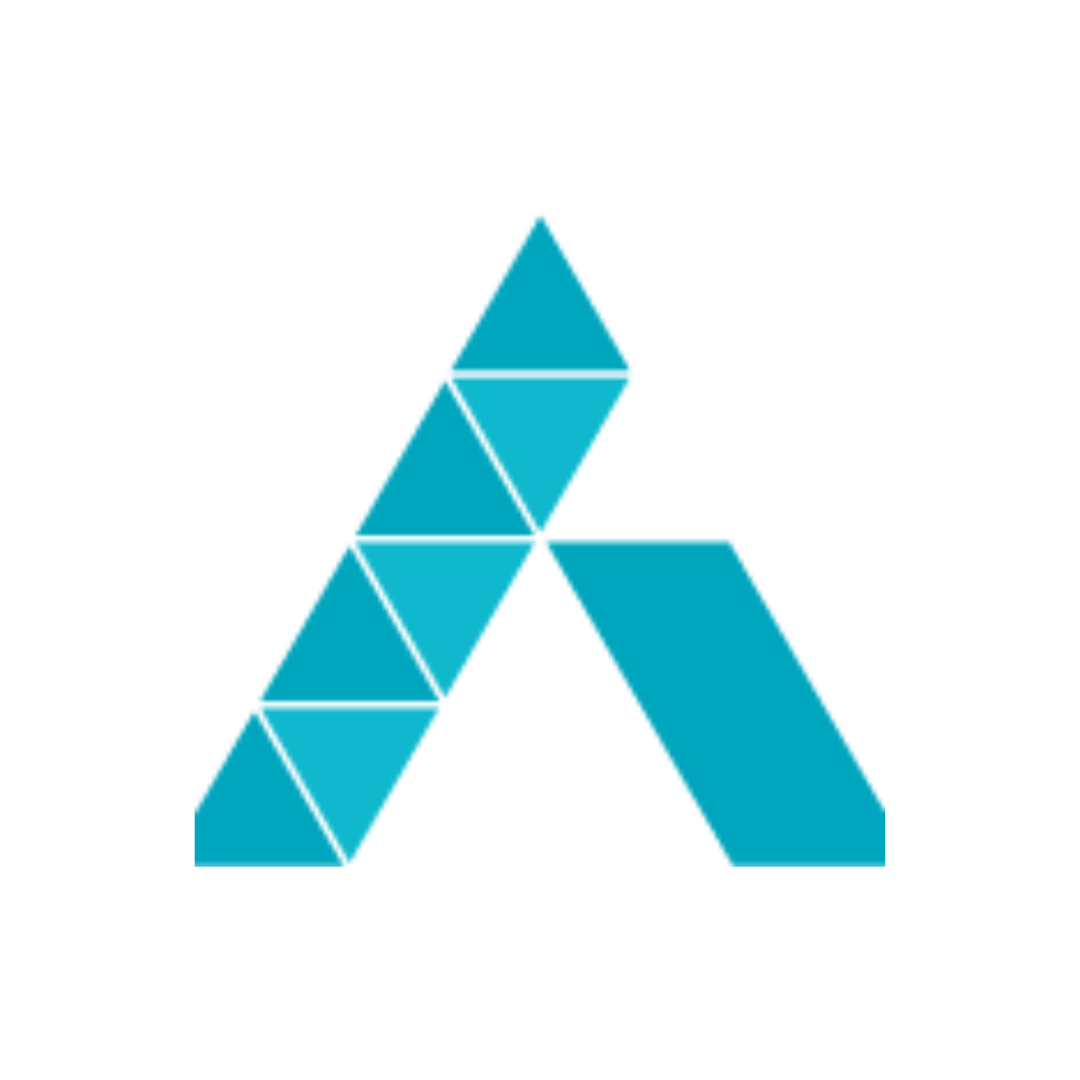 the letter a is made of blue triangles on a white background .