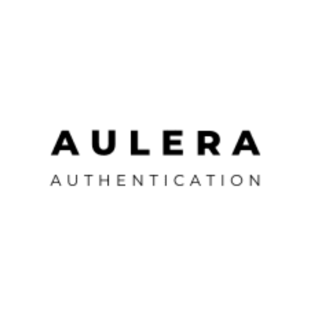 a black and white logo for aulera authentication on a white background .