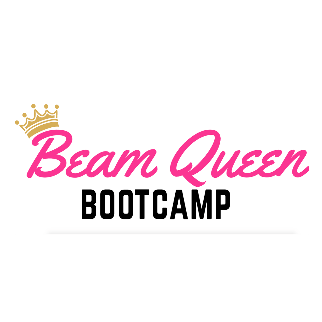 the logo for beam queen bootcamp has a crown on it .